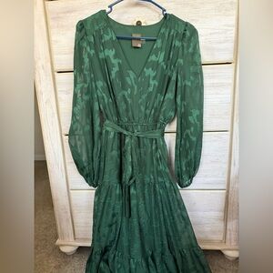 Taylor Green V-Neck Long Sleeve Wrap Dress